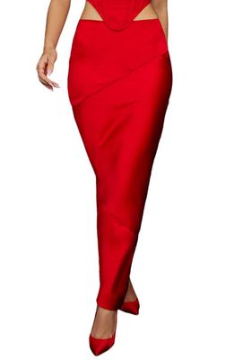 HOUSE OF CB Colette Satin Skirt in Scarlet