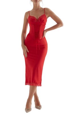 HOUSE OF CB Corset Satin Slipdress in Red Rose