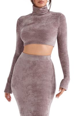 HOUSE OF CB Crop Chenille Turtleneck Sweater in Rose