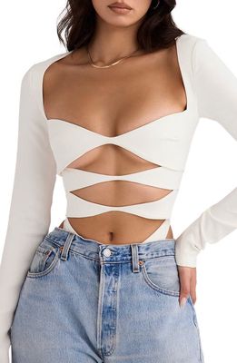 HOUSE OF CB Cutout Crepe Bodysuit in White