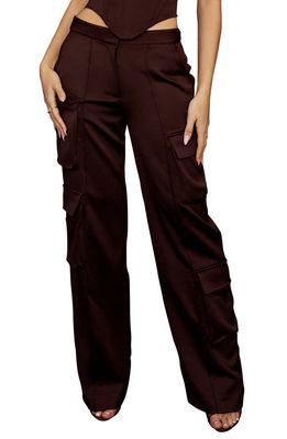 HOUSE OF CB Daria Seamed Satin Cargo Trousers in Chocolate