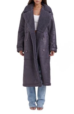 HOUSE OF CB Deiji Oversize Double Breasted Faux Shearling Coat in Grey