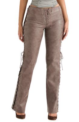 HOUSE OF CB Drew Lace-Up Faux Leather Trousers in Cocoa