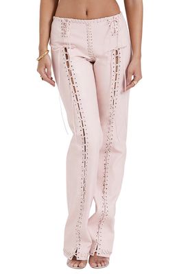 HOUSE OF CB Elliott Lace Up Faux Leather Pants in Peach