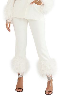 HOUSE OF CB Fae Feather Trim Trousers in Ivory