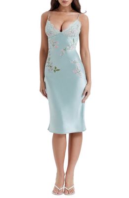 HOUSE OF CB Fallon Lace Satin Slipdress in Light Jade