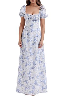 HOUSE OF CB Felizia Floral Puff Sleeve Maxi Dress in Bluepw