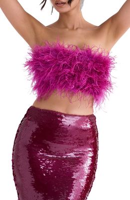 HOUSE OF CB Fenella Feather Strapless Crop Top in Hot Pink