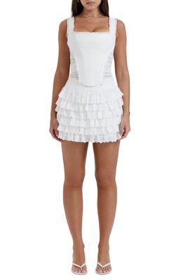 HOUSE OF CB Fifi Ruffle Eyelet Cotton Blend Miniskirt in White