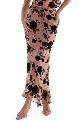 HOUSE OF CB Floral Bias Cut Maxi Skirt in Dusty Pink