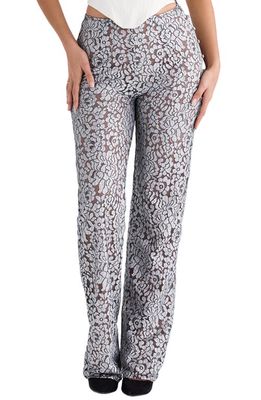 HOUSE OF CB Floral Lace Straight Leg Trousers in Silver