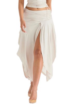 HOUSE OF CB Flowy Ruched Midi Skirt in Off-White