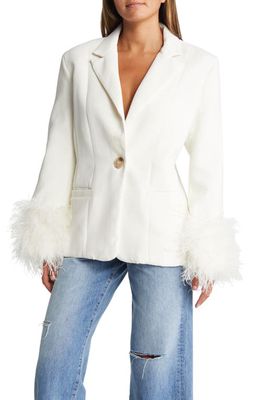 HOUSE OF CB Iman Feather Trim Oversize Crepe Blazer in Ivory