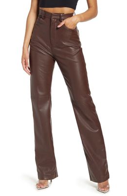 HOUSE OF CB Inaya High Waist Faux Leather Pants in Brown