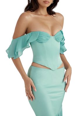 HOUSE OF CB Isabella Ruffle Sleeve Corset Top in Jade