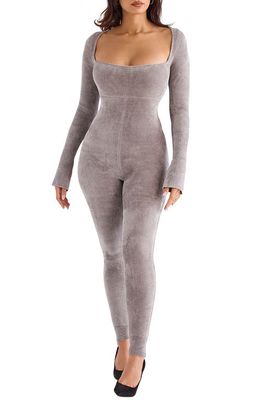 HOUSE OF CB Isis Chenille Long Sleeve Jumpsuit in Mink