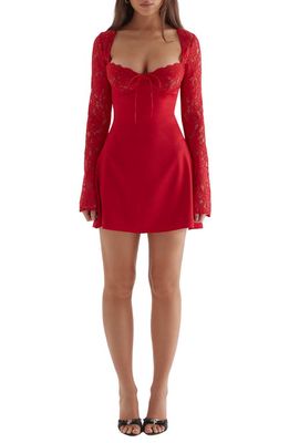 HOUSE OF CB Jennica Long Sleeve Satin & Lace Minidress in Red Rose