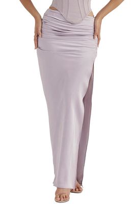 HOUSE OF CB Jia Pleated Satin Maxi Skirt in Grey