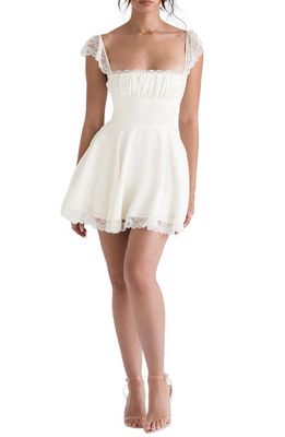 HOUSE OF CB Kaia Lace Trim Fit & Flare Minidress in Ivory