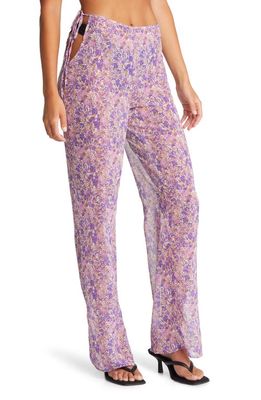 HOUSE OF CB Keala Cutout Sheer Cover-Up Pants in Violet Floral