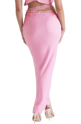 HOUSE OF CB Lace Trim Satin Maxi Skirt in Pink