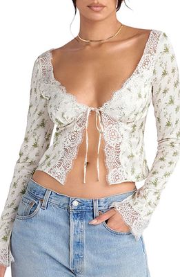 HOUSE OF CB Lace Trim Top in Garden Print