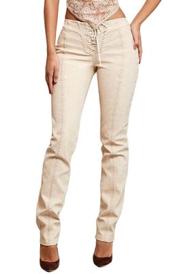 HOUSE OF CB Lace-Up Faux Suede Trousers in Beige