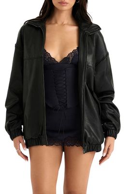 HOUSE OF CB Larissa Oversize Faux Leather Bomber Jacket in Black