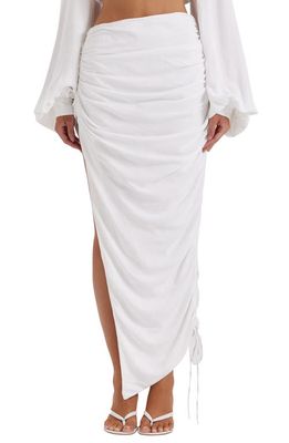 HOUSE OF CB Loie Ruched Slit Maxi Skirt in White