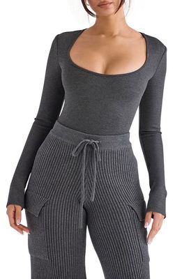 HOUSE OF CB Long Sleeve Bodysuit in Charcoal