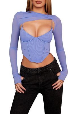 HOUSE OF CB Long Sleeve Cutout Corset Top in Cornflower