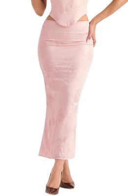 HOUSE OF CB Luisette Floral Satin Midi Skirt in Pink