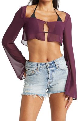 HOUSE OF CB Marseille Georgette Crop Cover-Up Top in Prune