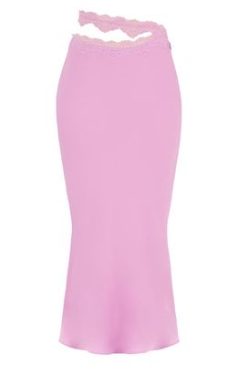 HOUSE OF CB Mathilda Lace Trim Satin Maxi Skirt in Pink