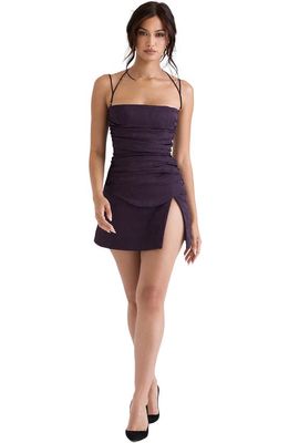 HOUSE OF CB Melia Floral Jacquard Stretch Satin Minidress in Nightshade