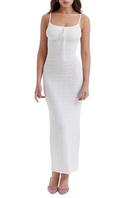 HOUSE OF CB Myla Pointelle Maxi Sweater Dress in White