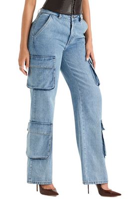 HOUSE OF CB Ria Washed Utility Cargo Jeans in Blue