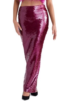 HOUSE OF CB Sequin Satin Maxi Skirt in Hot Pink