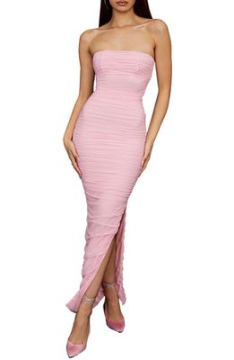 HOUSE OF CB Sofia Strapless Ruched Gown in Fairy Pink