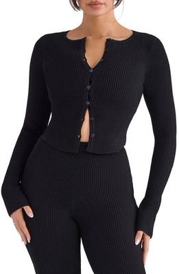 HOUSE OF CB Sylvia Ribbed Cardigan in Black