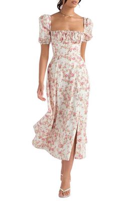HOUSE OF CB Tallulah Floral Cotton Blend Sundress in White/Pink Floral