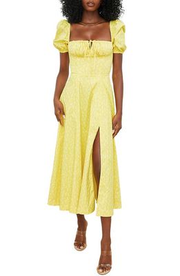 HOUSE OF CB Tallulah Puff Sleeve Midi Dress in Yellow Floral