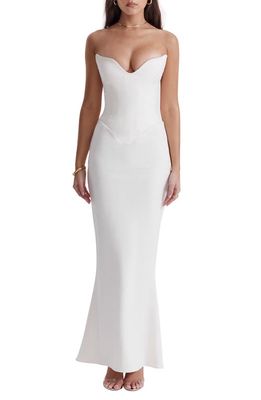 HOUSE OF CB Tamara Strapless Stretch Satin Gown in Ivory