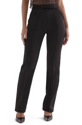 HOUSE OF CB Tansy High Waist Straight Leg Satin Trousers in Black