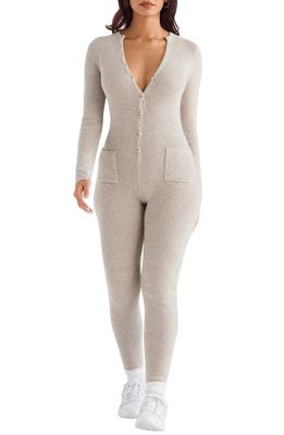 HOUSE OF CB Tiggy Ribbed Lounge Jumpsuit in Opal