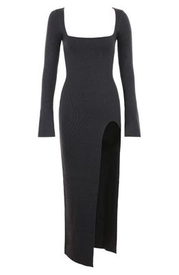 HOUSE OF CB Tolani Square Neck Long Sleeve Rib Maxi Dress in Charcoal
