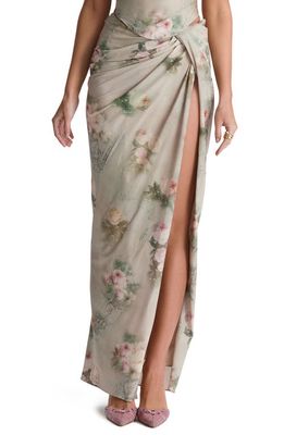 HOUSE OF CB Vesper Gathered Side Vent Skirt in Print 2 Flower Cream