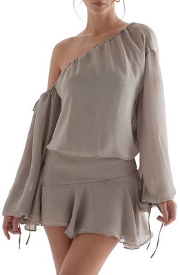 HOUSE OF CB Wilhelmina Off the Shoulder Long Sleeve Dress in Ash Green