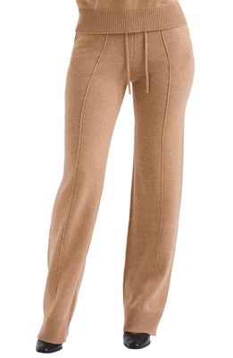 HOUSE OF CB Yalina Tie Waist Knit Track Pants in Camel