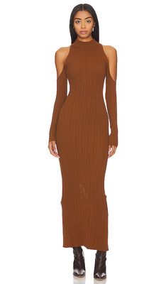 House of Harlow 1960 x REVOLVE Auren Cold Shoulder Dress in Chocolate